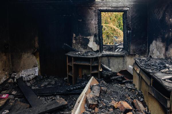 Fire-damaged interior