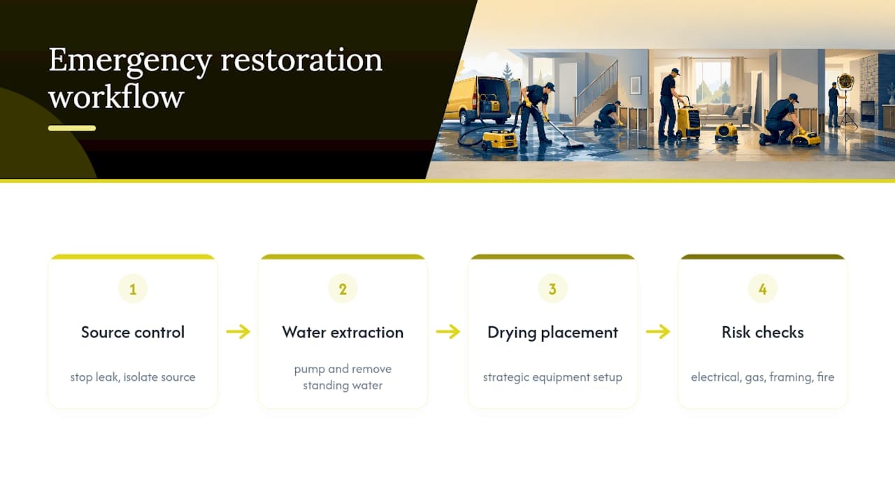 Emergency flood restoration workflow diagram