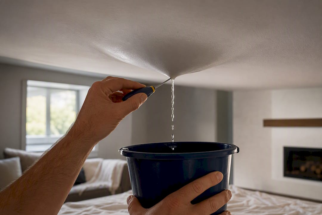 Controlled drainage from sagging ceiling